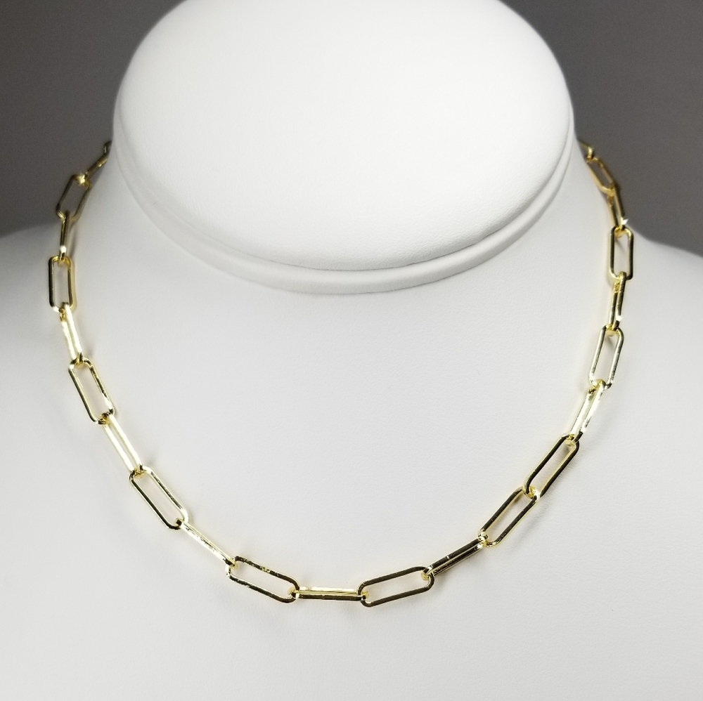 NEW 14K Gold Paperclip Chain Necklace Choker - Picture 3 of 8